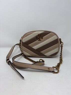 Tory Burch Kira Chevron Camera Bag Taupe Colorblock Leather Crossbody